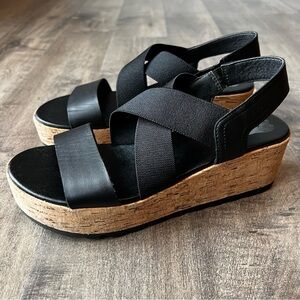 Sorel Cameron Flatform Black Sandals Womens 9